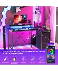gaomon Computer Desk, Reversible L Shaped Study Gaming Desk with Rgb Led Lights, Storage Drawer, Power Outlets, Monitor Stand for Home Office