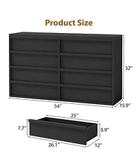 54" 8-Drawer Dresser for Bedroom, Modern Wide Chest of Drawers with Large Storage, Wood Organizer for Living Room, Entryway, Nursery