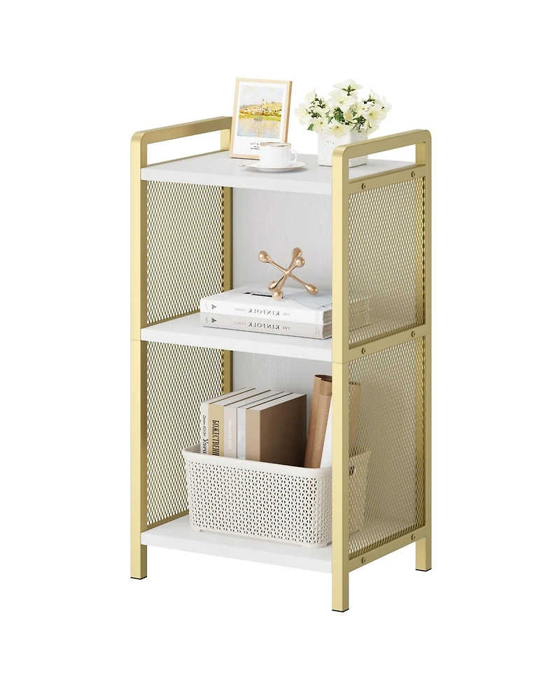 Modern Gold Coffee Table with Mdf Top and Metal Mesh Frame, Accent Side Table with Scratch-Resistant Finish and Polished Edges