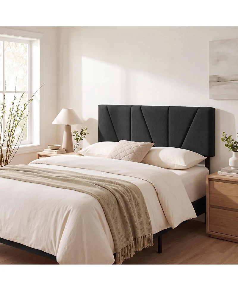 Full/Queen Upholstered Headboard Only, Black Linen Headboard with Adjustable Height, High-Density Padding, Wood Frame and Metal Legs