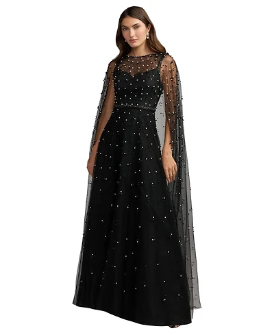 Mac Duggal Women's Embellished Cape-Sleeve A-Line Gown