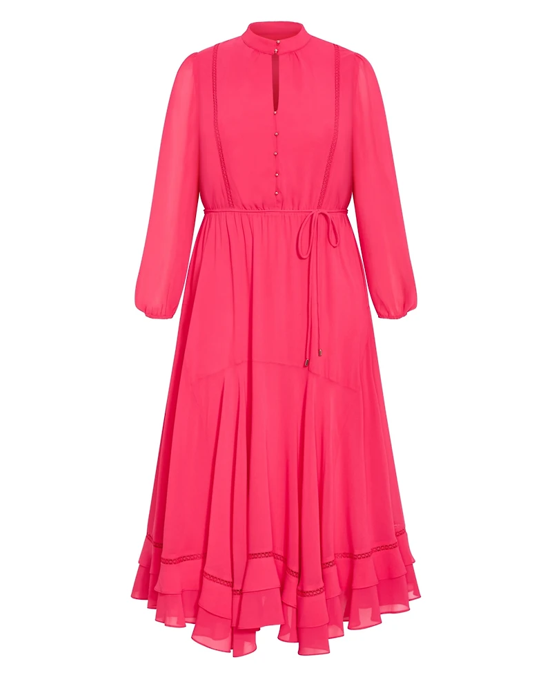City Chic Plus Yasmin Long-Sleeve Chiffon Ruffle Maxi Dress