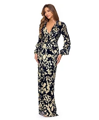 Betsy & Adam Women's Floral Long-Sleeve Gown
