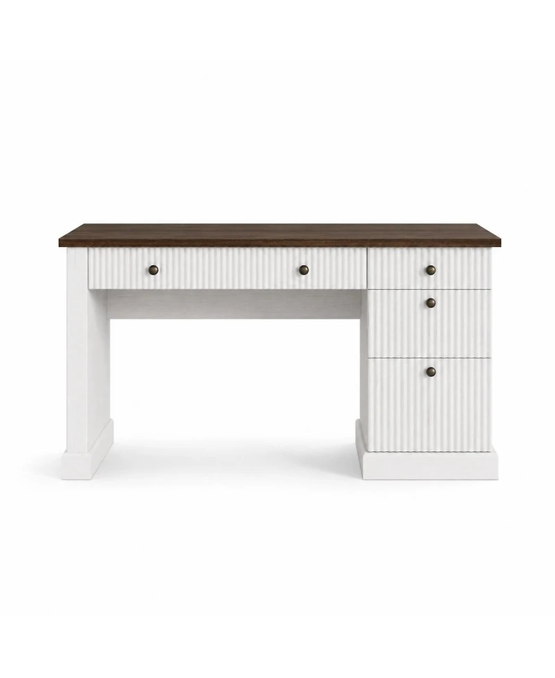 homfan 54" Fluted Executive Desk with File Drawer & Storage Drawers,White