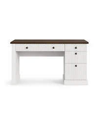 homfan 54" Fluted Executive Desk with File Drawer & Storage Drawers,White