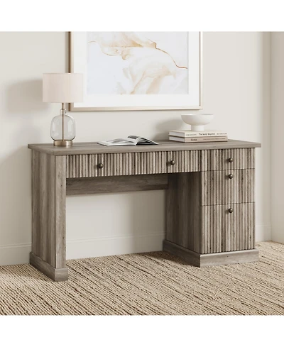 homfan 54" Fluted Executive Desk with File Drawer & Storage Drawers,Grey