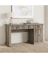 homfan 54" Fluted Executive Desk with File Drawer & Storage Drawers,Grey