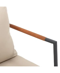 Teamson Home - Outdoor 4 Piece Steel frame Conversation Set with Wood Armrests and Cushions