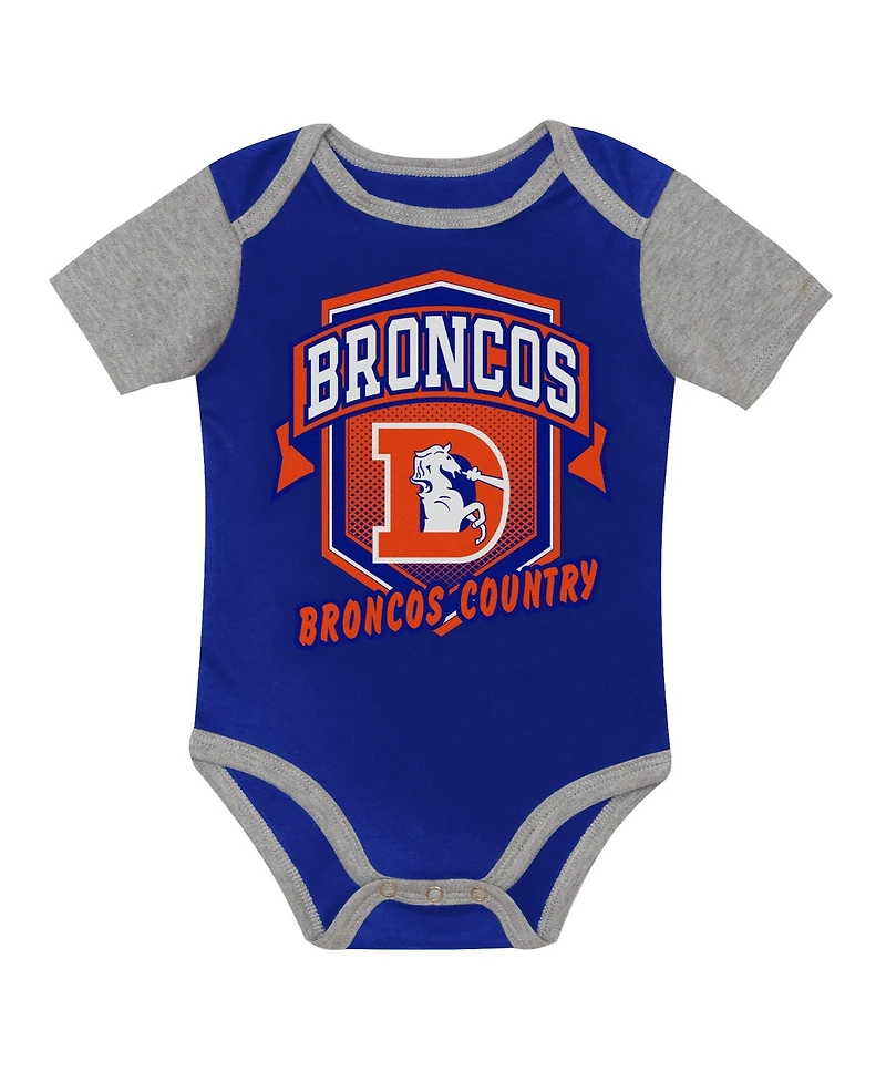 Outerstuff Baby Boys and Girls Denver Broncos First Round Pick Screen-Print Short-Sleeve 3-Piece Creeper Set