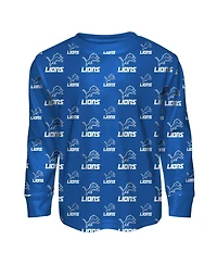 Outerstuff Big Boys and Girls Blue Detroit Lions All-Over-Print Long Sleeve T-Shirt Pants Sleep Set
