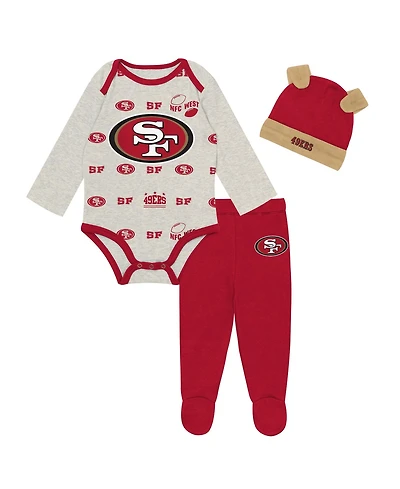 Outerstuff Baby Boys' San Francisco 49ers Huddles Giggles Long-Sleeve Creeper, Pants and Hat, 3-Piece Set