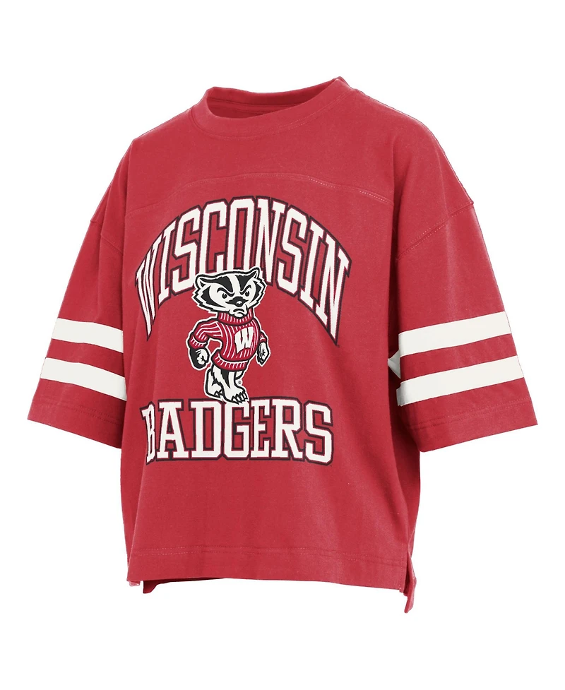 Pressbox Women's Wisconsin Badgers Wayne Tyler Oversized Cropped Distressed T-Shirt