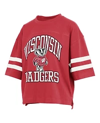 Pressbox Women's Wisconsin Badgers Wayne Tyler Oversized Cropped Distressed T-Shirt