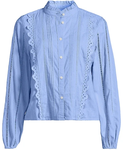 Lands' End Plus Ruffle Neck Button Front Shirt