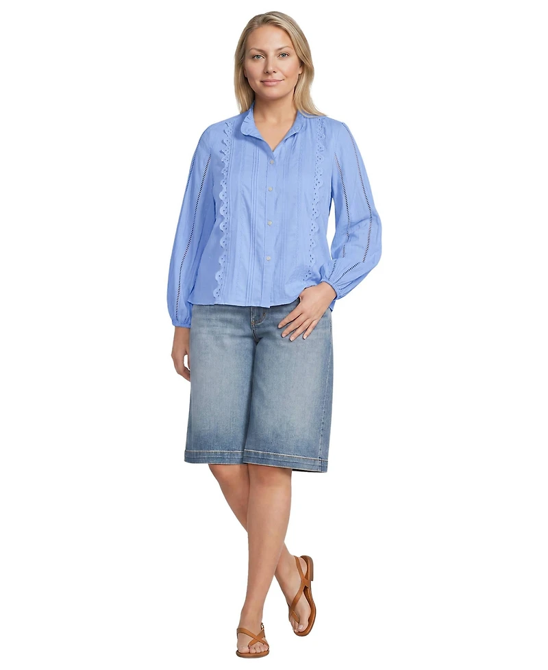 Lands' End Plus Ruffle Neck Button Front Shirt
