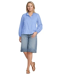 Lands' End Plus Ruffle Neck Button Front Shirt