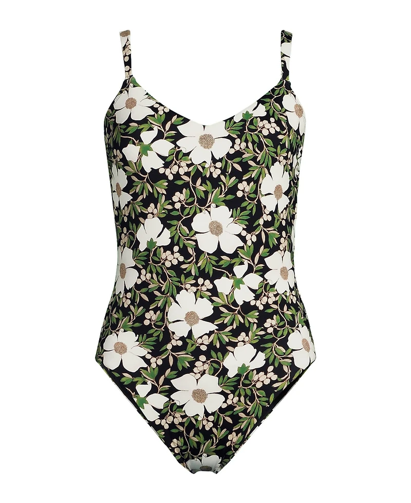 Lands' End Women's V-neck High Leg Strappy Back One Piece