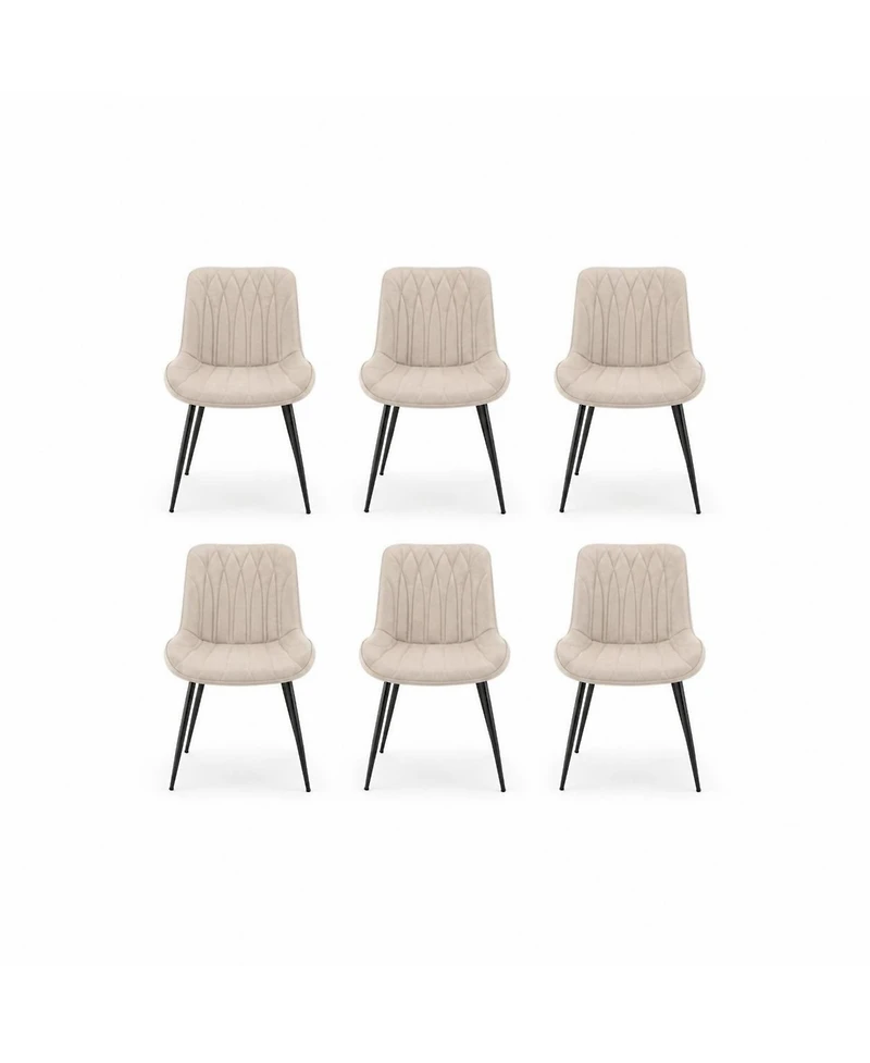 homfan Set of 6 Faux Leather Upholstered Dining Chairs with Curved Backrest and Steel Legs