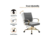 LeisureMod (Set of 2) Benmar Leather Office Chair with Gold Accents, Adjustable Height, Swivel Ergonomic Design for Home