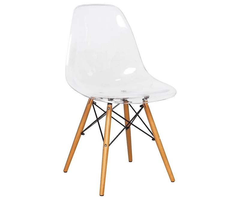 LeisureMod Dover Modern Molded Abs Plastic Dining Side Chair with Chrome Eiffel Base, Solid Beech Wood Legs, Ergonomic Contoured Seat, Set of 2