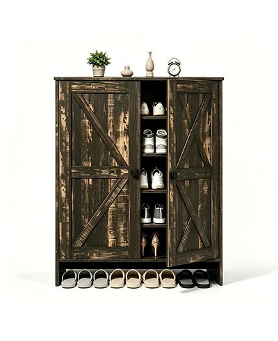 Slickblue Barn Door Shoe Cabinet with 2 Doors and Single Hole Handle