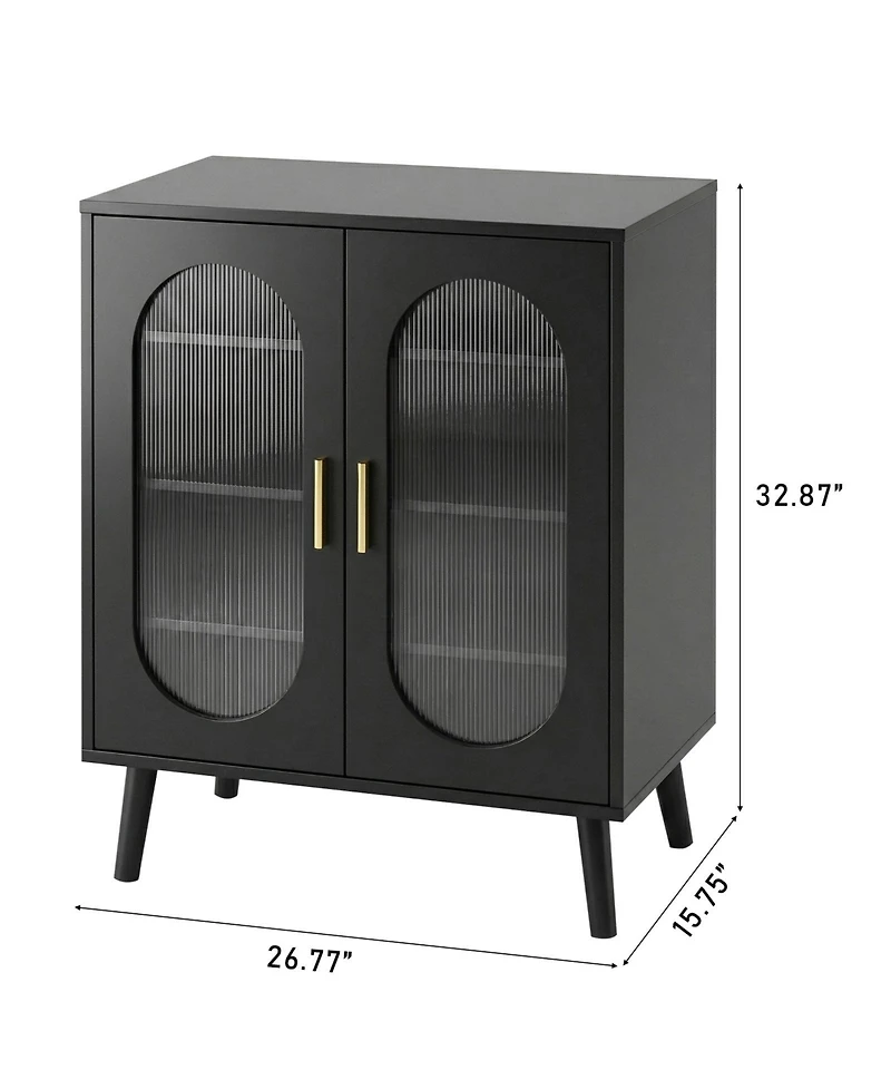 Slickblue Black 2-Door Shoe Storage Cabinet with 4-Tier Shelves and High Legs