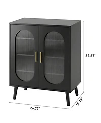 Slickblue Black 2-Door Shoe Storage Cabinet with 4-Tier Shelves and High Legs