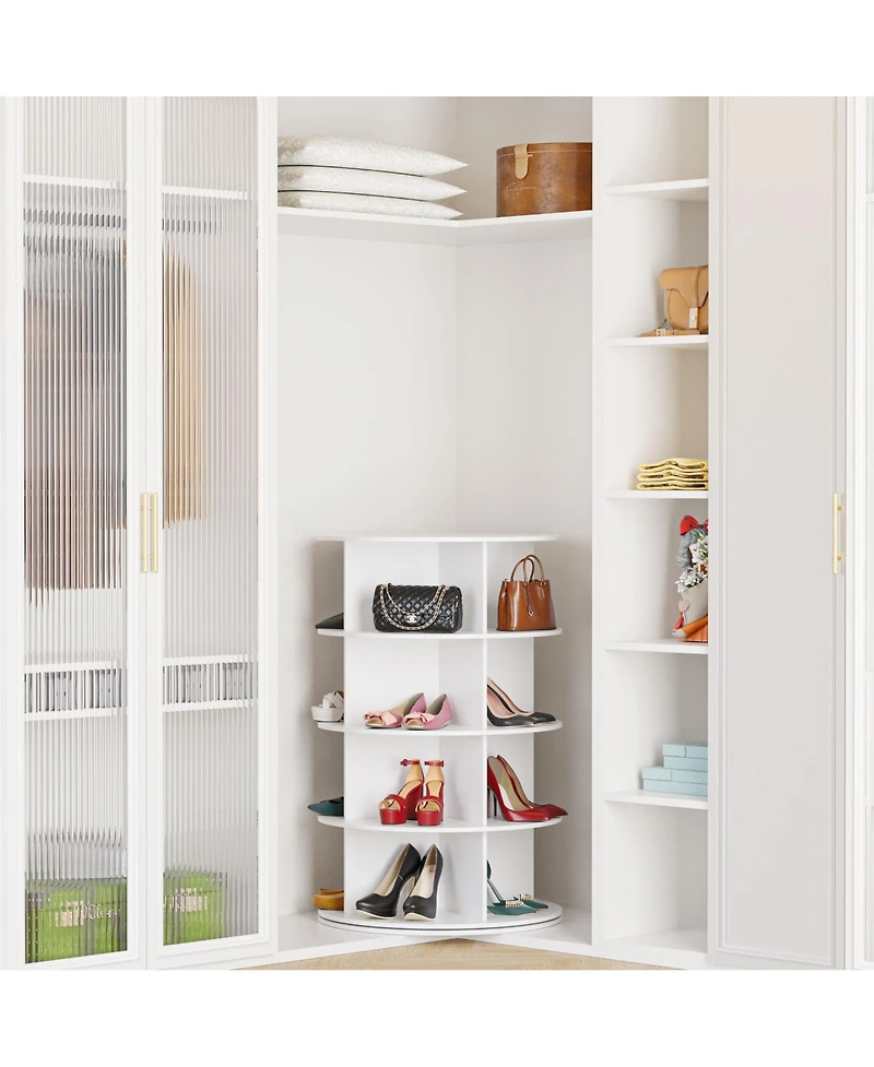 SpaceAid 4 Tier Rotating Shoe Rack Tower, Revolving Shoe Rack Storage, Round Carousel Vertical Handbag and Shoe Organizer