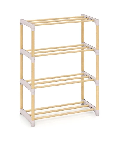 Slickblue 4-Tier Solid Pine Wood Shoe Rack with Stackable Slatted Shelves