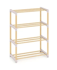 Slickblue 4-Tier Solid Pine Wood Shoe Rack with Stackable Slatted Shelves