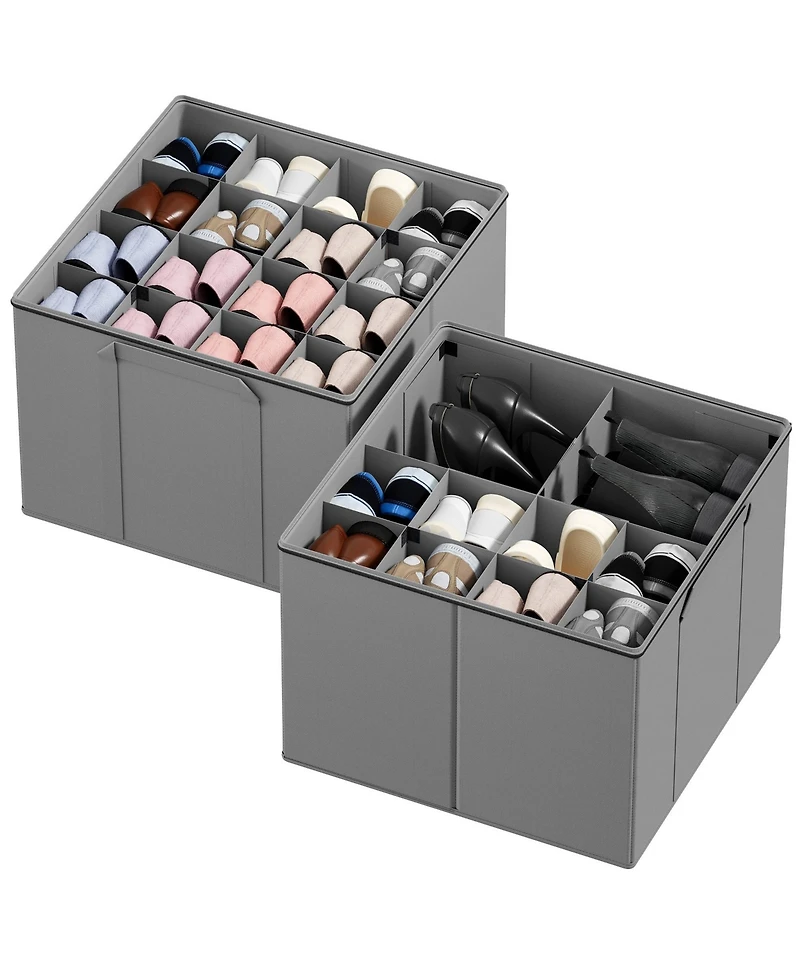 SpaceAid 2 Pack Shoe Storage Organizer for closet, a set of 2 foldable shoe storage containers with adjustable dividers