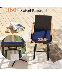 Gymax 4PCS 29'' Outdoor 360-Degree Swivel Bar Stool Cushion Acacia Wood Armrests Footrest