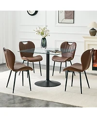 Flynama 5-Piece Square Glass Dining Set, Single-Column Metal Table and 4 Pu Handle Chairs