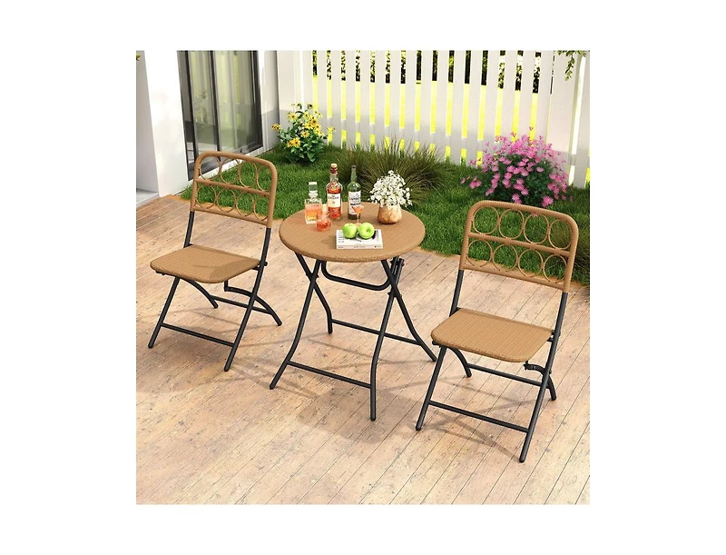 Boyel Living 3 Piece Patio Bistro Set Folding Round Table and Chairs with Wicker Seat