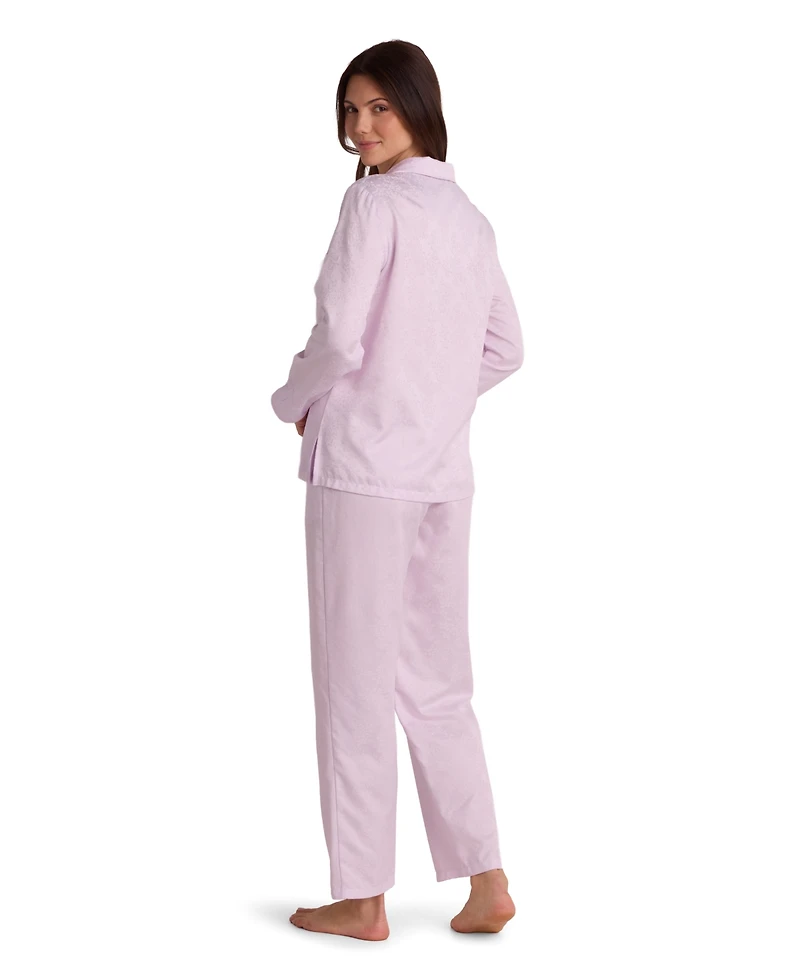 Miss Elaine Women's Brushed Back Satin Long-Sleeve V-Neckline Pajama Set