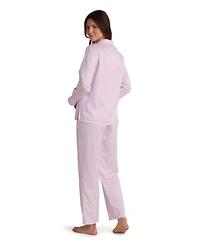 Miss Elaine Women's Brushed Back Satin Long-Sleeve V-Neckline Pajama Set