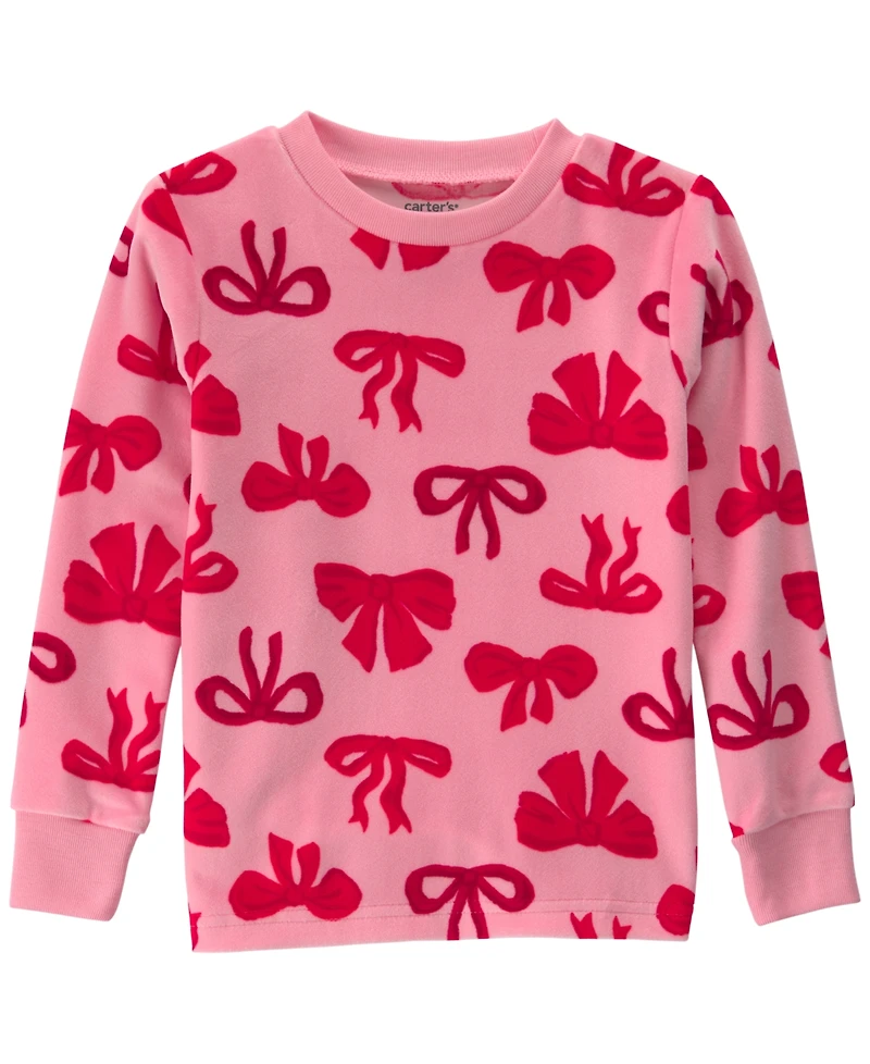 Carter's Toddler Girls' 2T-5T Dreamplush Bow-Print Snug-Fit Top and Pants, 2-Piece Pajama Set