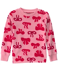 Carter's Toddler Girls' 2T-5T Dreamplush Bow-Print Snug-Fit Top and Pants, 2-Piece Pajama Set