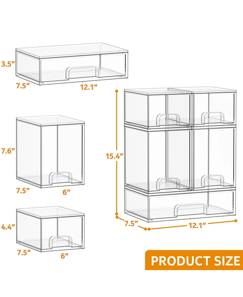 SpaceAid Baby Bottle Storage, 5 Pack Stackable Clear Drawer Unit with 2 Small, 2 Medium and 1 Large Bin for Countertop, Cabinet, Vanity and Bathroom