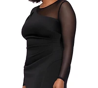 Xscape Plus Wedding Guest Long-Sleeve Mesh Dress