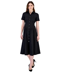 Anne Klein Women's Petite Fit & Flare Short-Sleeve Collared Shirt Dress