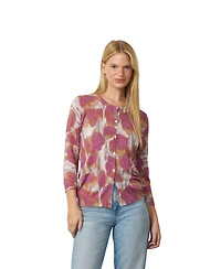 Cable & Gauge Women's Floral Animal Print 3/4-Sleeve Crewneck Cardigan
