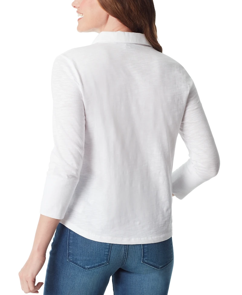 Gloria Vanderbilt Women's Ashten Point-Collar 3/4-Sleeve Button-Up Shirt