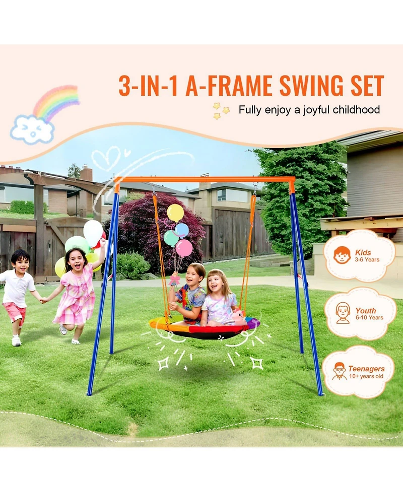 Mecale Backyard Swing Set, 40" Saucer with Heavy-Duty A-Frame Metal Stand & Adjustable Rope, 440 Lb. Capacity, Ages 3+