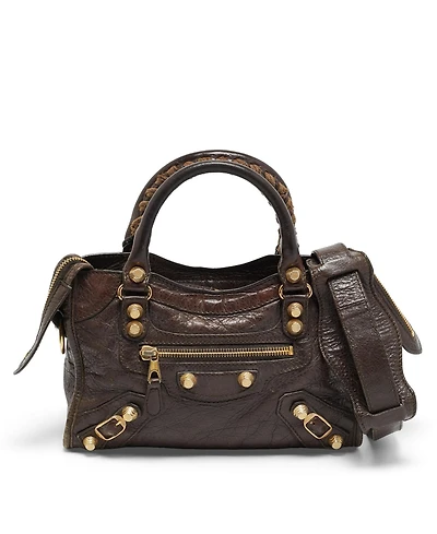 Pre-Owned Balenciaga Women's Mini Classic City Leather Bag in Cacao
