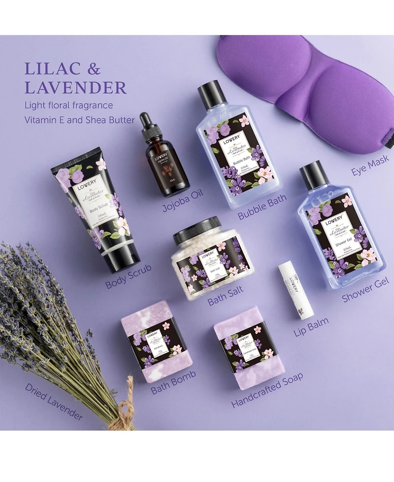Lovery 12-pieces Lavender Lilac Bath Body Self Care Package Gift Basket