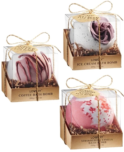Lovery 3piece Hand Decorated Bath Bombs in Coffee, Strawberry and Ice Cream Scent
