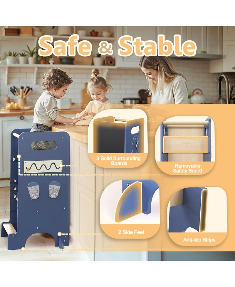 Fed Fitness Toddler Tower 4-in-1 Multifunctional Kitchen Stool Helper with Removable Safety Board, Adjustable Heights