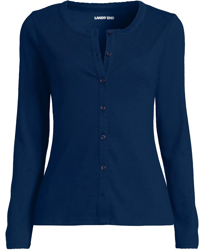 Lands' End Petite Long Sleeve Micro Rib Button Through Cardigan