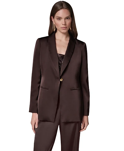 Donna Karan New York Petite Satin Shoulder-Padding Long-Sleeve Blazer